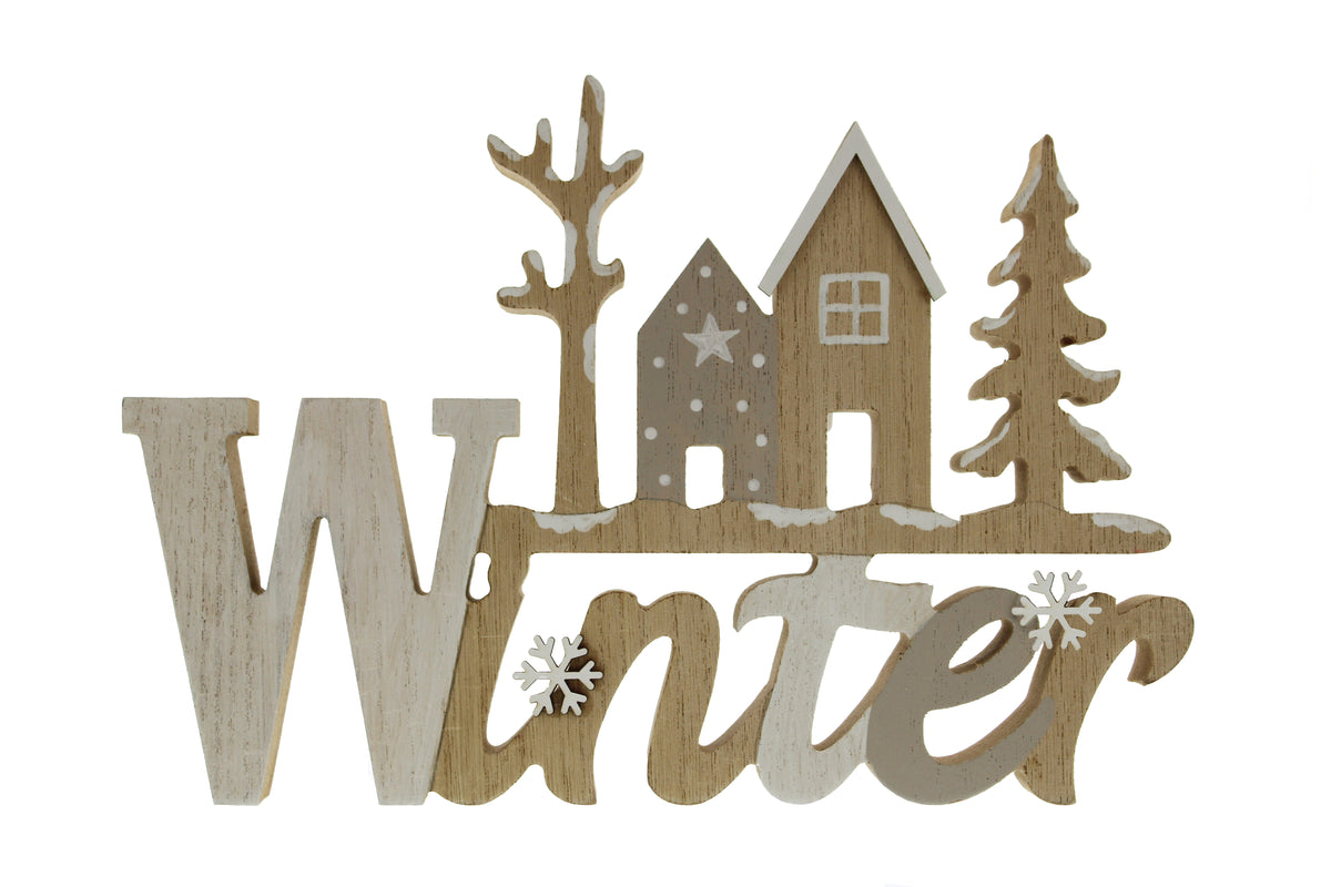 Wooden White and Brown Christmas Winter House Ornament