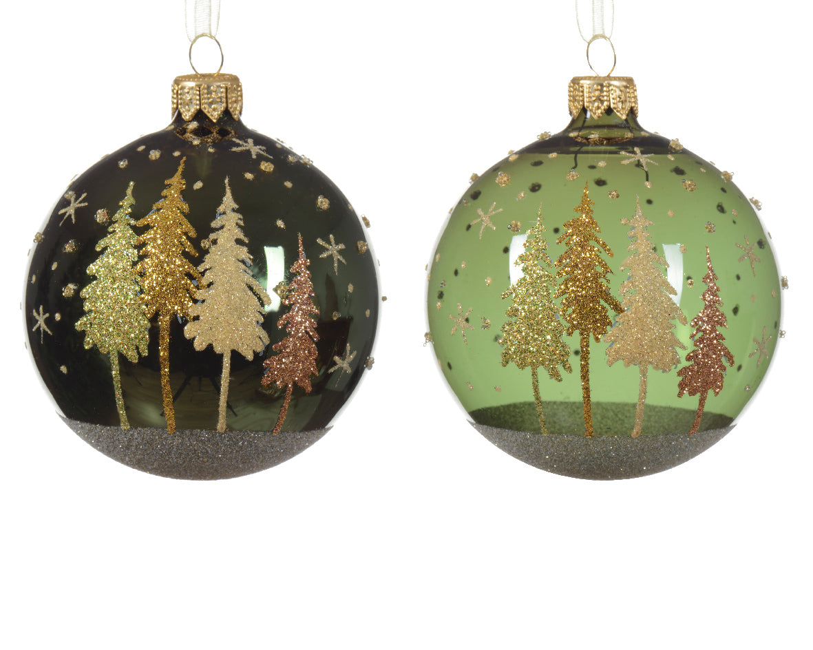 Shiny Green Transparent Bauble with Tree Scenery