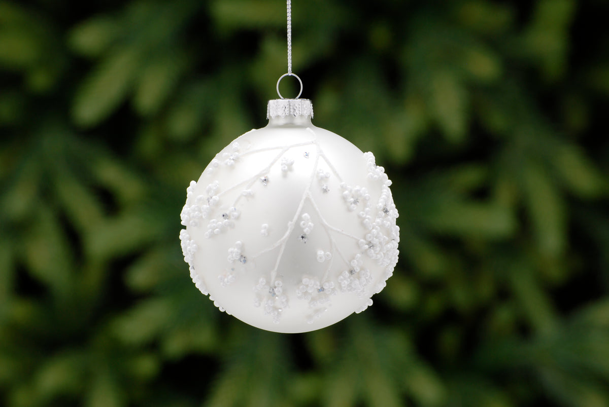 Sliver with White Glitter Lines Glass Ball - 8cm