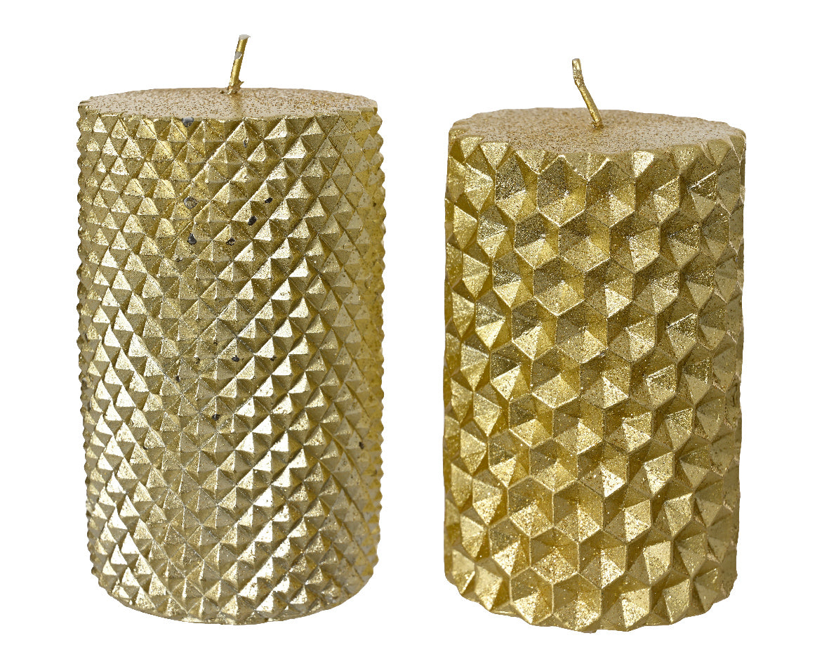 Light Gold Gift Wrapped Metallic Pillar Candle