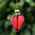 Hanging Red Glass Strawberry with White Spots Christmas Bauble