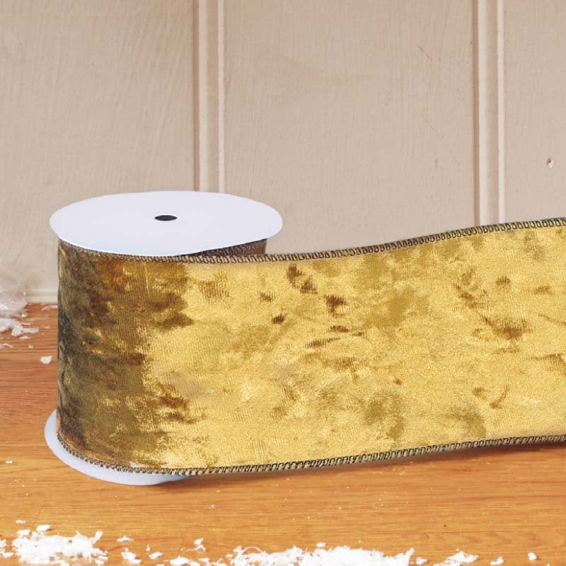 Gold Deluxe Velvet Wired Ribbon - 89mm