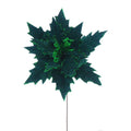 Festive Dark Green Poinsettia Stem with Green Glitter - 70cm
