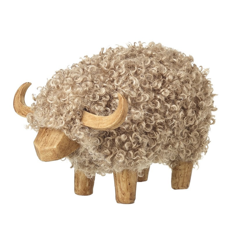 Grey & Brown Wooly Cow Ornament