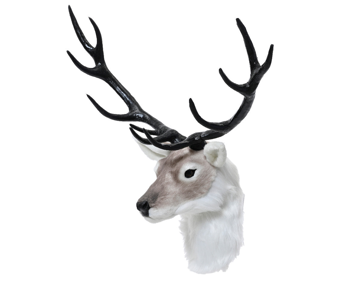 Artificial Fax Fur Beige & White Reindeer Stag Head