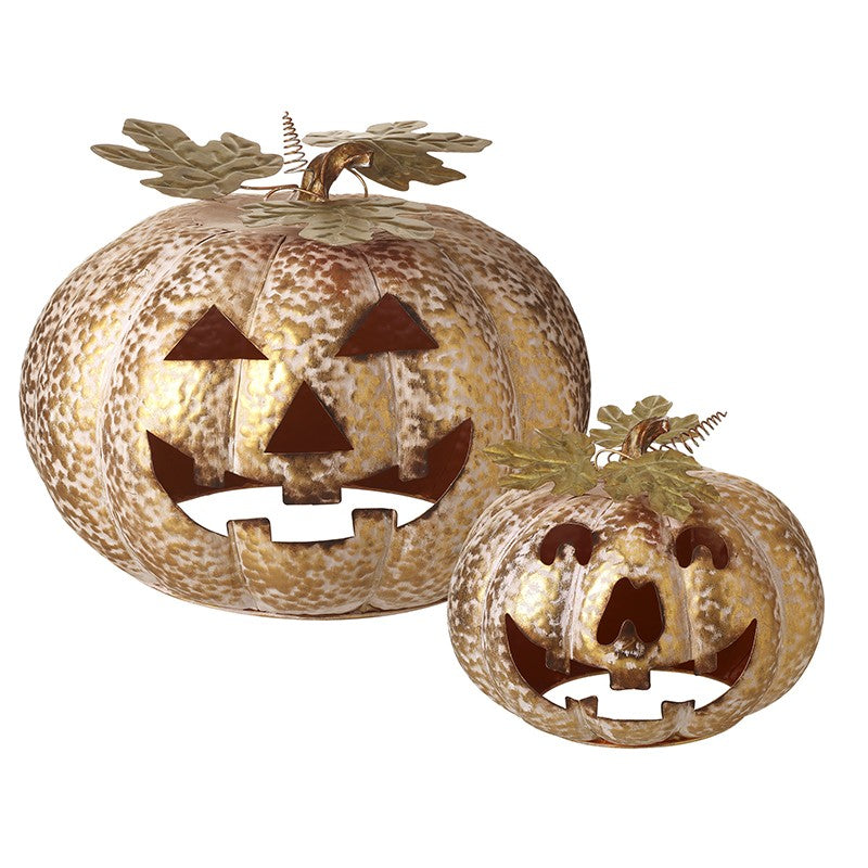 Giant Metal Gold Cut Out Pumpkin Jack-O-Lanterns - Set of 2