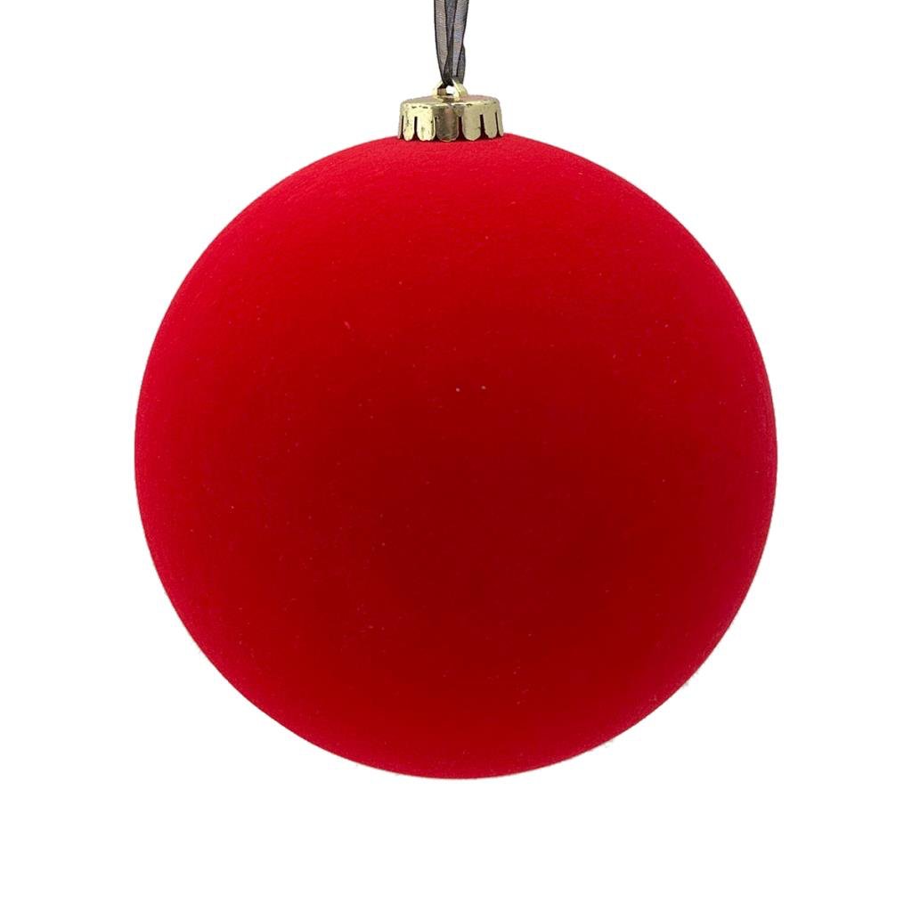 X-Large Flocked Velvet Christmas Red Bauble 15cm