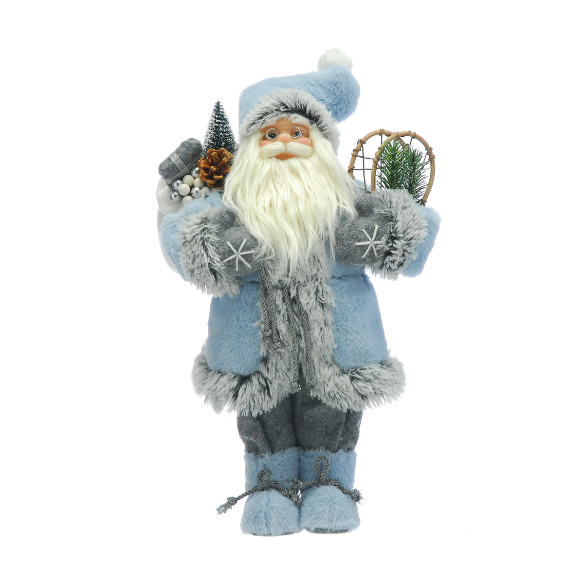 Standing Blue & Grey Santa Christmas Ornament - 45cm