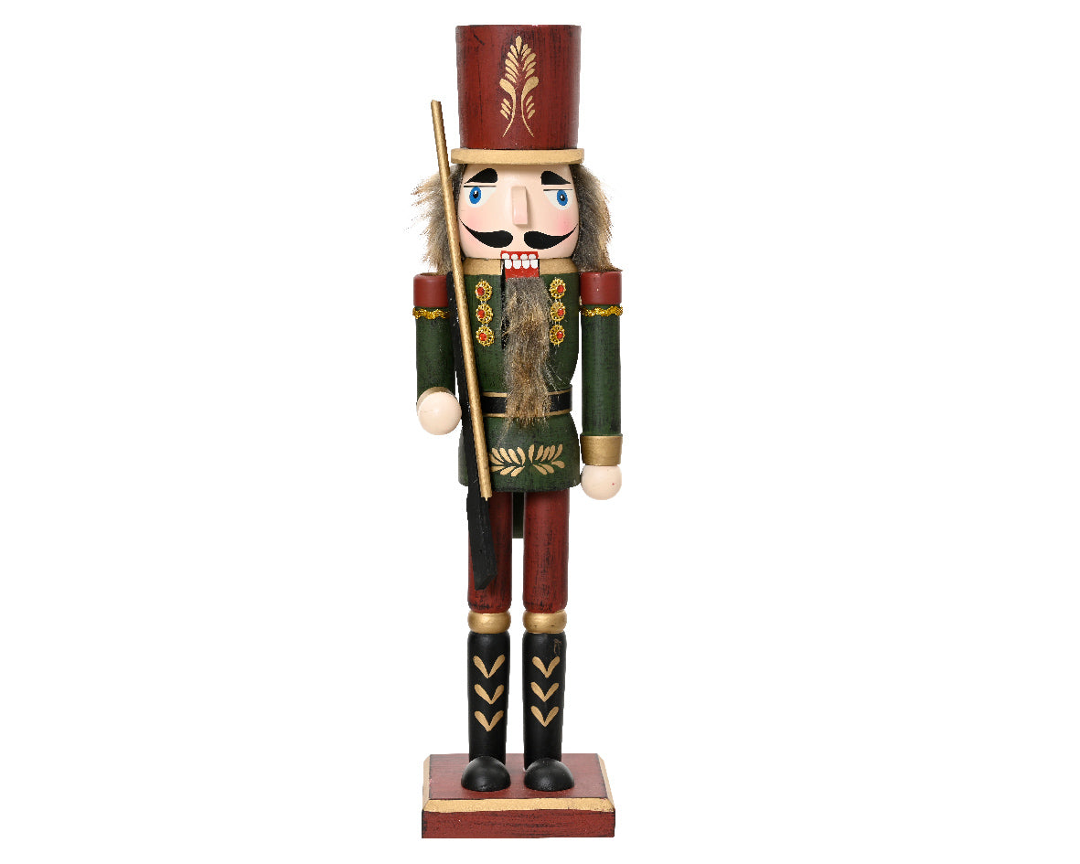 Wooden Green & Red Traditional Nutcracker Ornament - 38cm