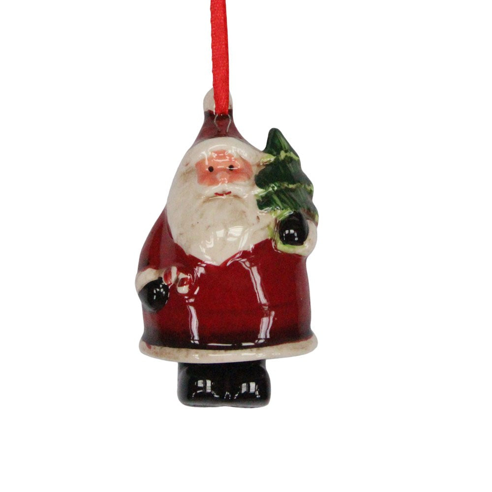 Gisela Graham - Ceramic Santa with Tree Hanging Decoration - 9cm