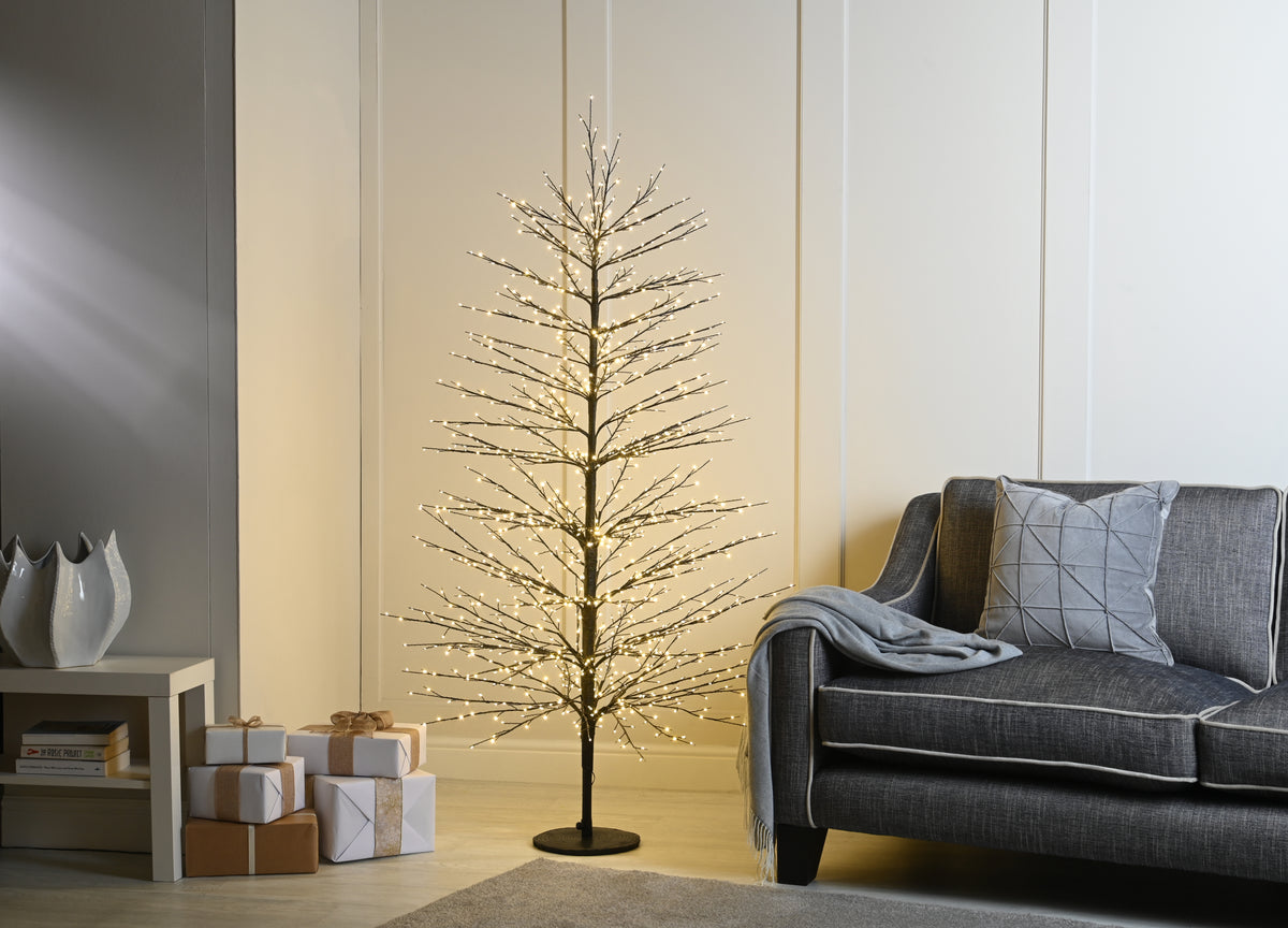Traditional Warm White LED Twinkling Black Microdot Christmas Tree - 120cm