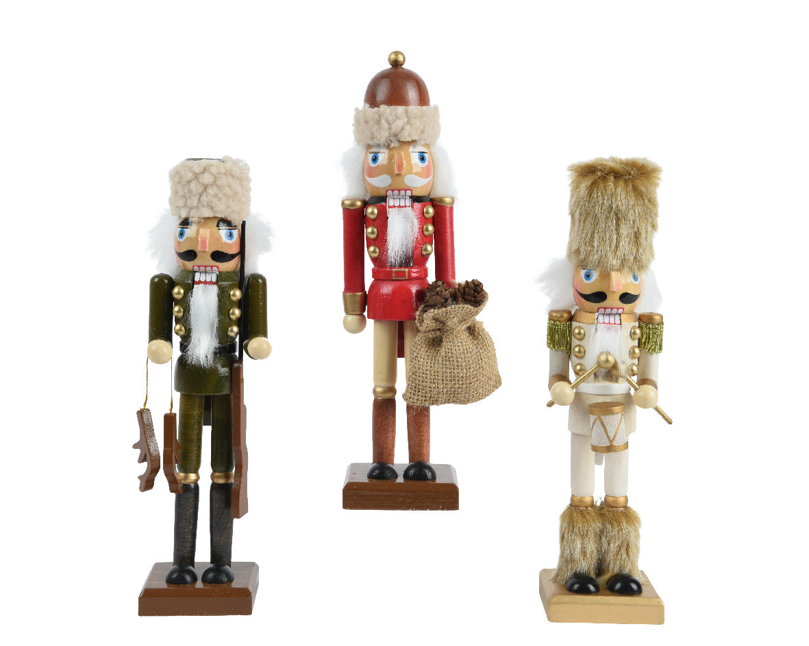Pinewood Nutcracker Ornament with Fur Hat - 38cm