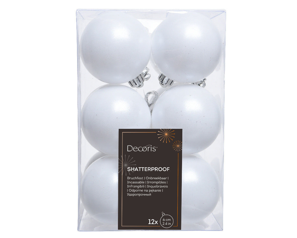 Winter White Shatterproof Matt Baubles - Box of 12