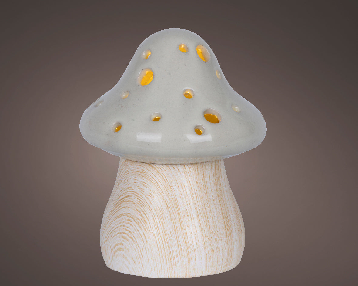Warm White Grey Topped LED Porcelain Mushroom - 11.8cm