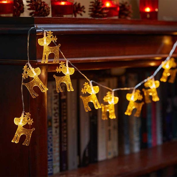 Reindeer LED String Lights - Set of 20 - Battery Operated