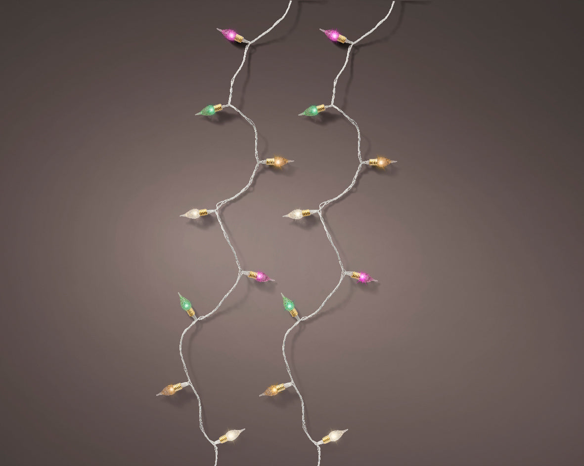 Multicoloured LED Twinkle Vintage Lights with Transparent Cable - 11.9m 120 LEDs