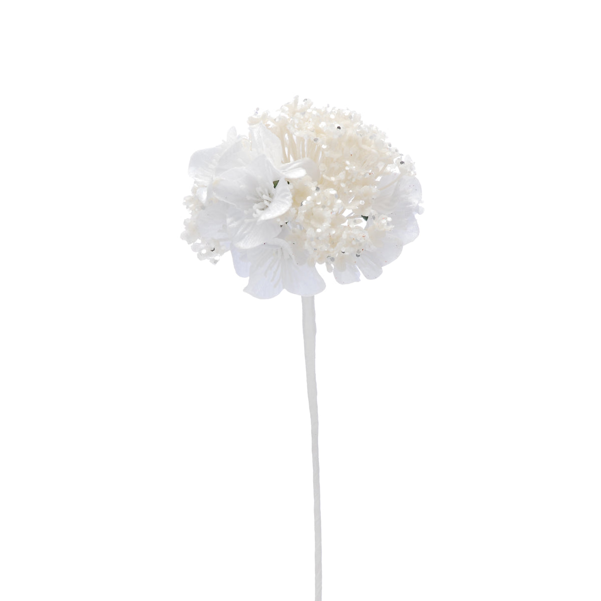 Festive White Flower Ball Stem - 40cm