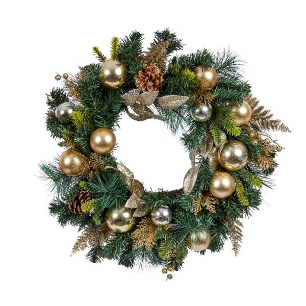 Gold Baubly Artificial Decorated Christmas Wreath - 60cm