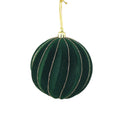 Pine Green Flock Bauble with Golden Glitter Stripes