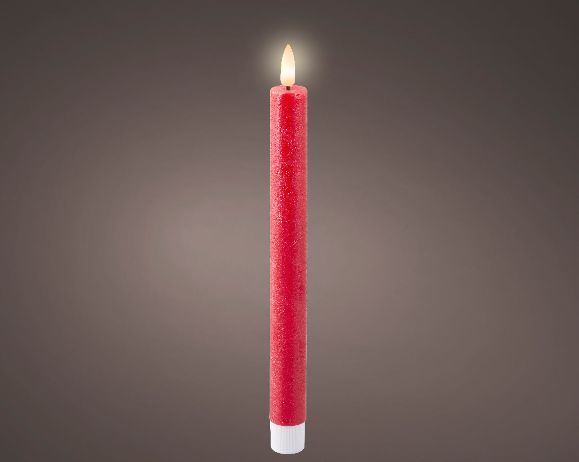 Set of 2 LED Christmas Red Wax Dinner Candles with Flame Effect