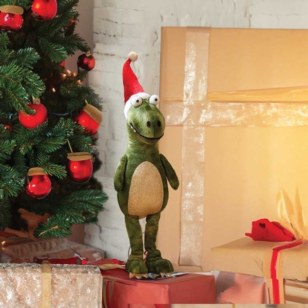 Christmas Standing Festive Dino Green T-Rexie Dinosaur - 30cm