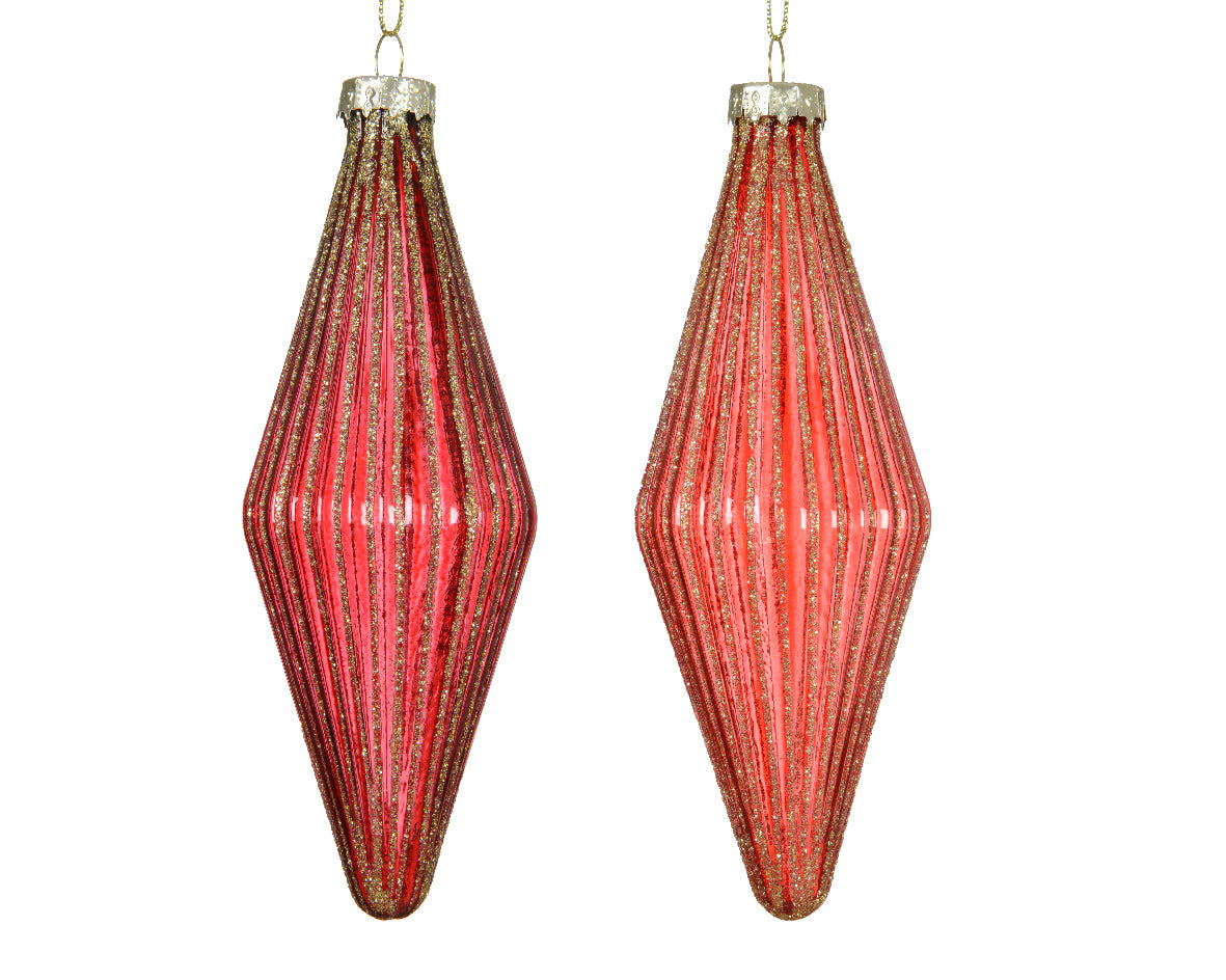 Transparent Olive Glass Red  Bauble with Glitter - Assorted