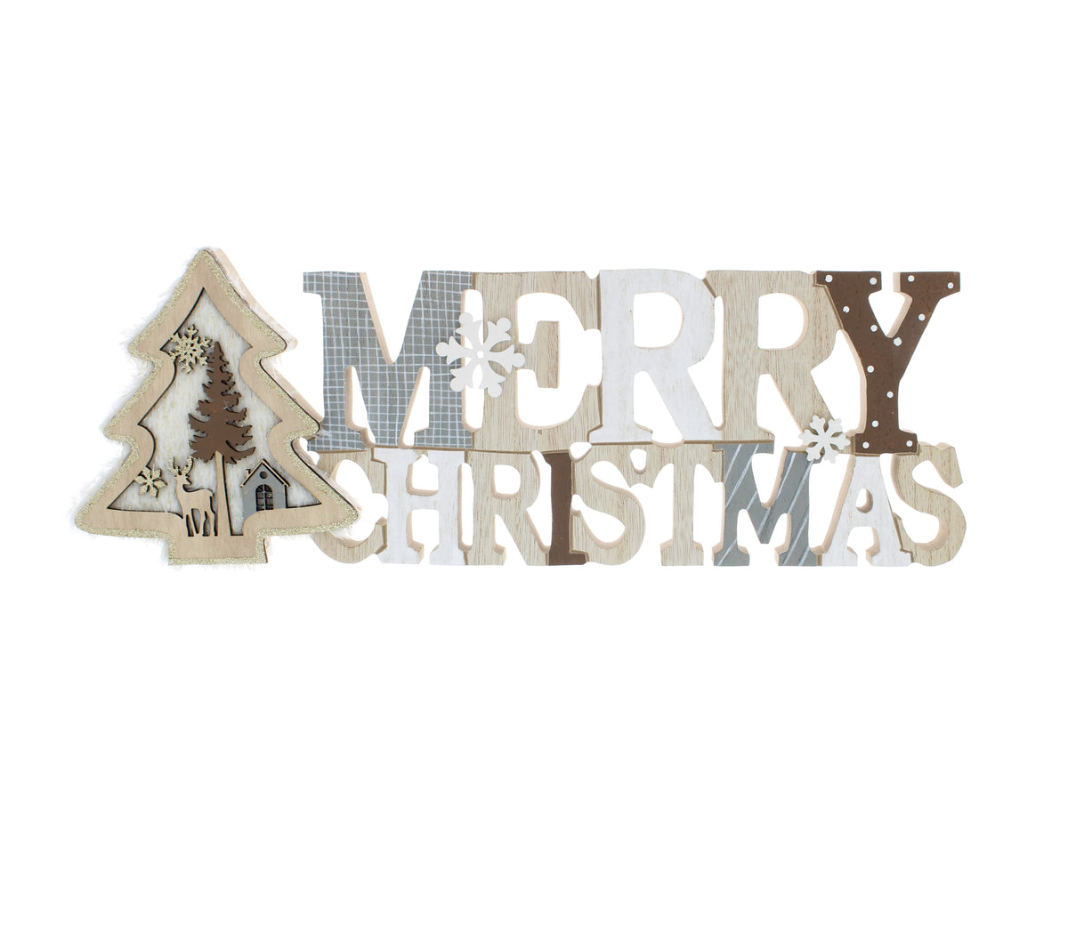 Grey and White Wooden Merry Christmas With Tree Ornament