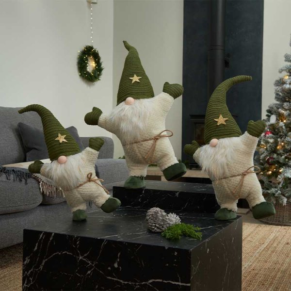 Standing on one Leg Happy Gonk in Moss Green & Cream - 45cm