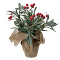 Green Potted Artificial Plant with Shiny Red Foam Berries - 23cm