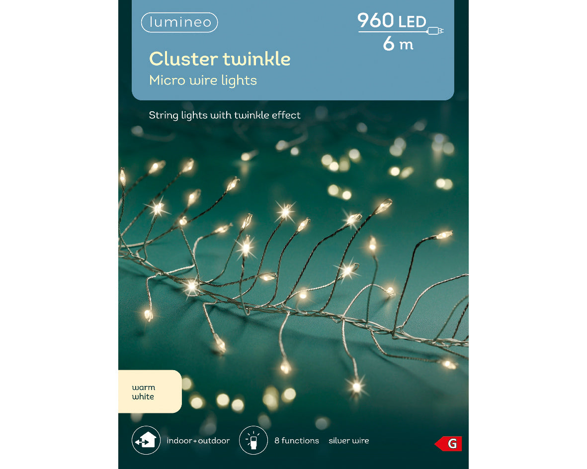 Lumineo 960 Warm White Micro LED Cluster Twinkle Outdoor Lights with 6m Silver Cable