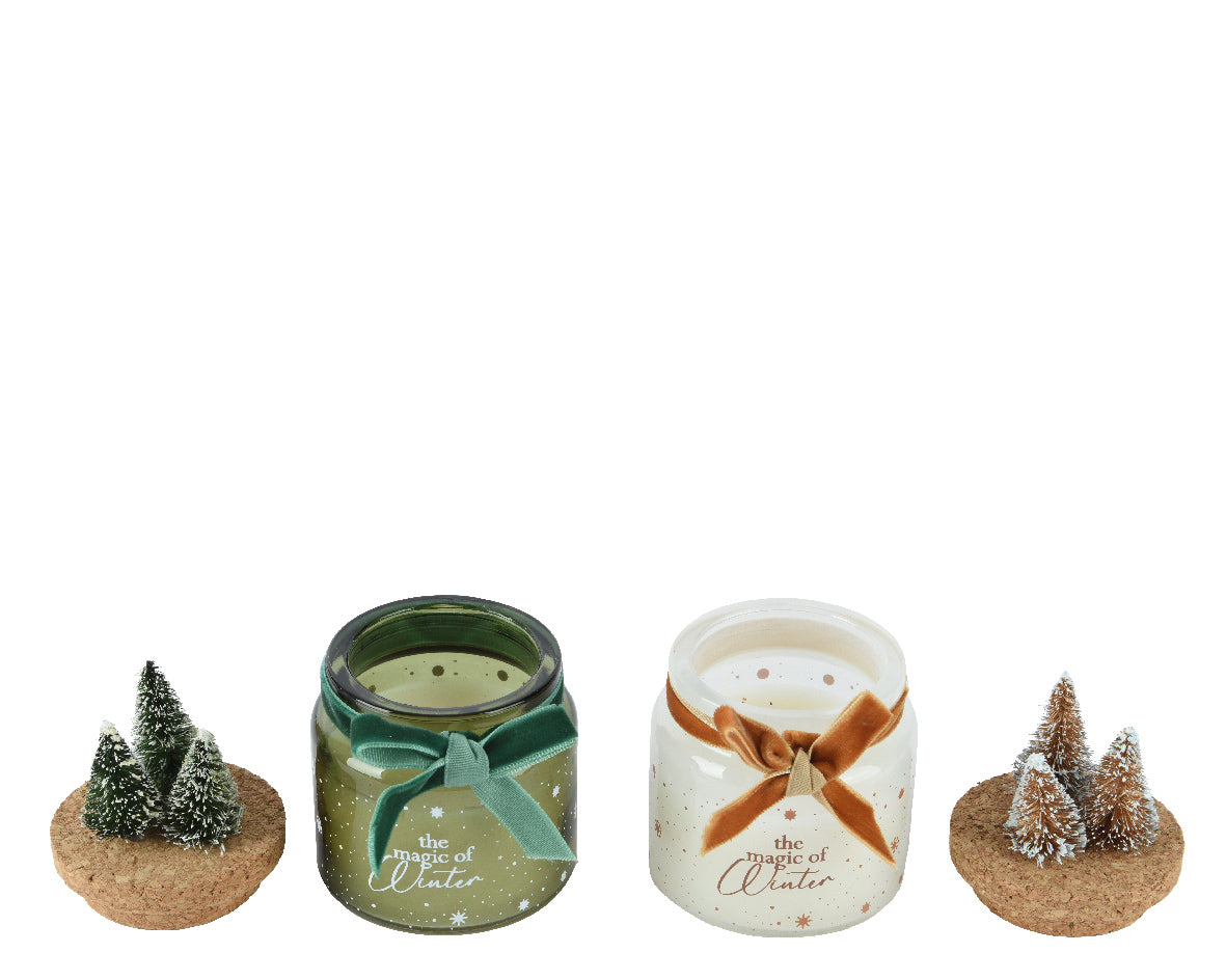 Luxury Wax Candle Jar with Gift Bow and Trees