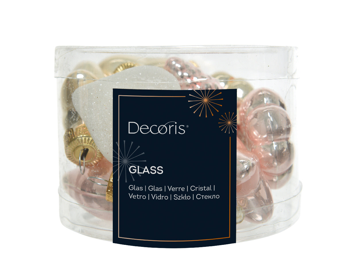 Assorted Soft Pink Glass, Enamel, Glitter Baubles - Tube of 12 4cm