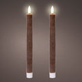 Set of 2 LED Dark Brown Wax Dinner Candles with Flame Effect