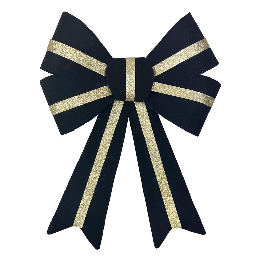 Large Black & Gold Velour Bow - 32cm