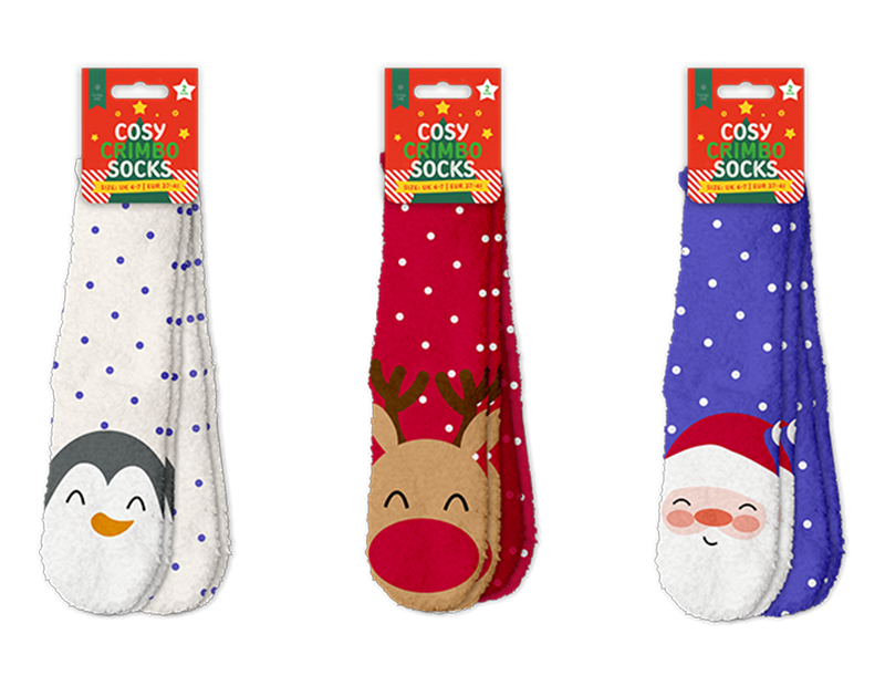 Cosy Printed Christmas Socks with Grippers - Pack of 2
