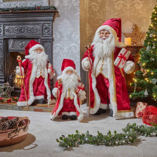Regal Santa in Ruby Coat with Golden Staff 60cm