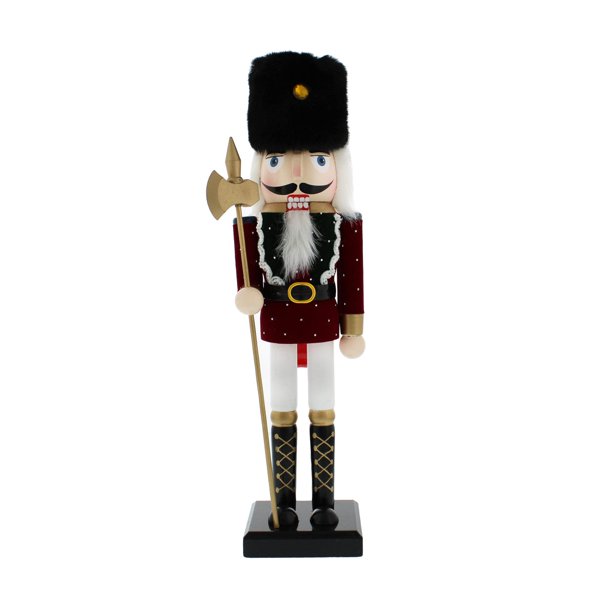 Wooden Nutcracker Christmas Ornament With Faux Fur Hat and Axe - 38cm