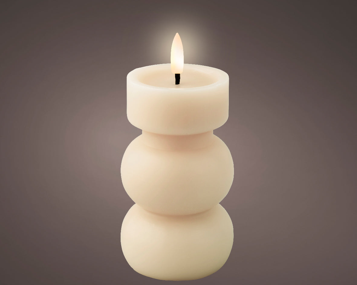Cream Battery Operated Warm White LED Indoor Vase Candle - 7x15cm