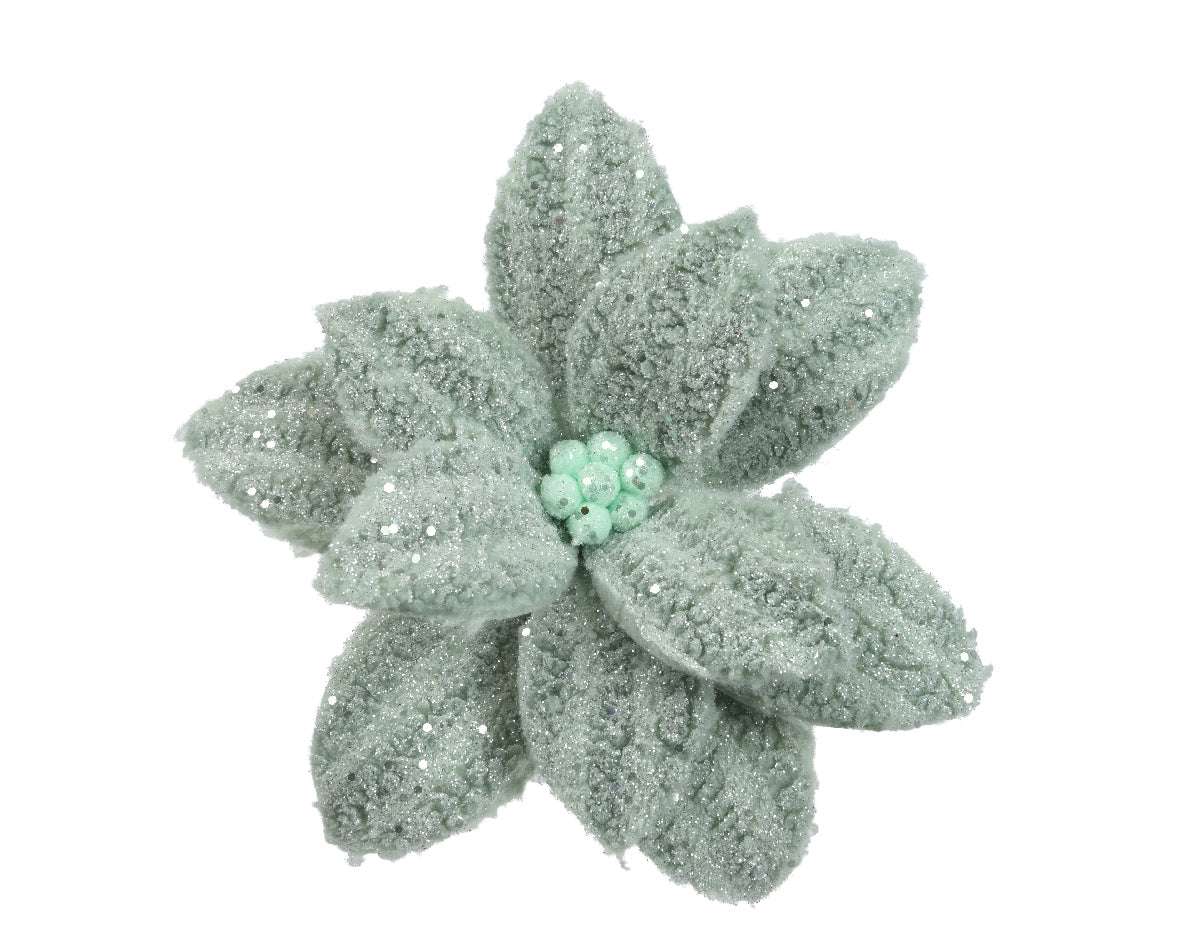 Sage Green Faux Fur Poinsettia on Clip