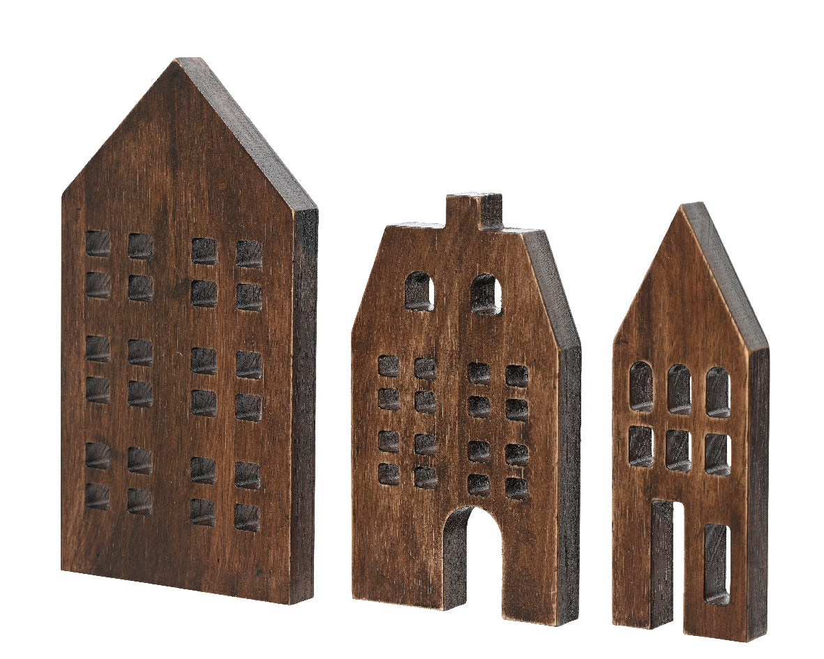 Bundle of 3 Wooden House Tabletop Decoration