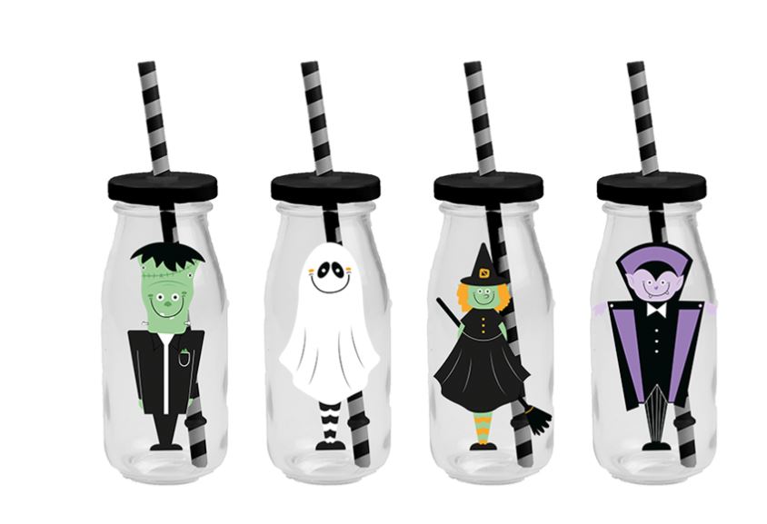 Halloween Milk Bottle Cup & Straw 250ml