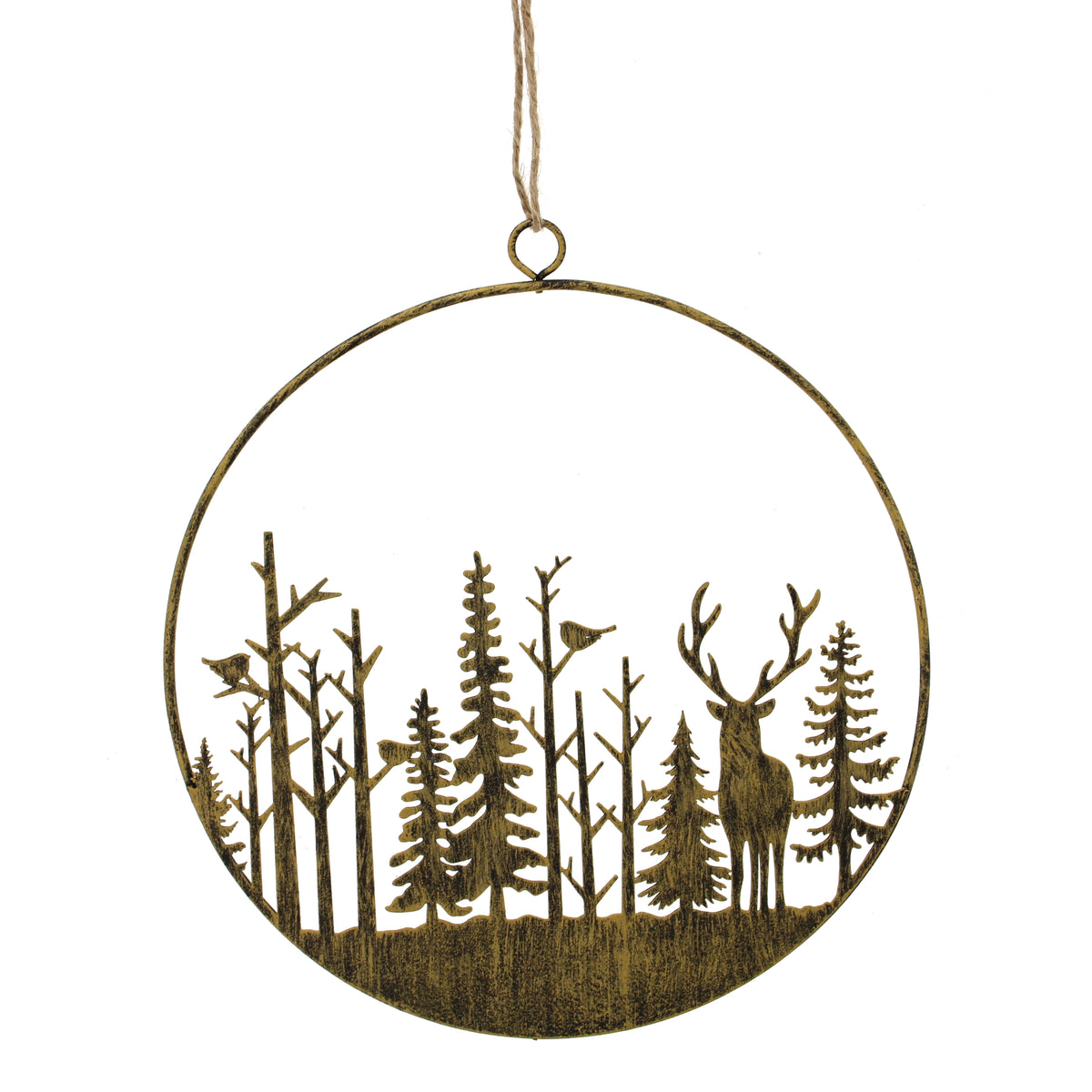 Hanging Metal Antique Bronze Disc - Reindeer - 18cm