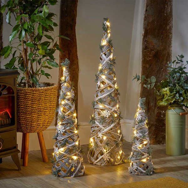 SnowTree - Set of 3 Inlit Cones with Warm White LEDs