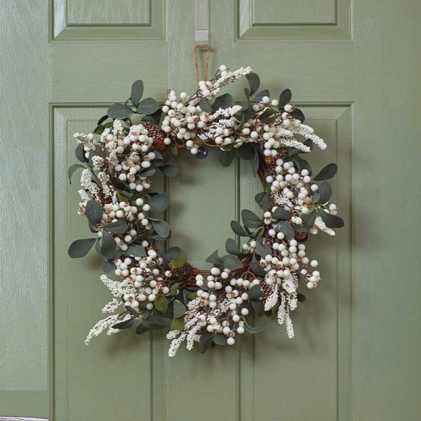 White WinterBerry Artificial Decorated Christmas Wreath - 40cm