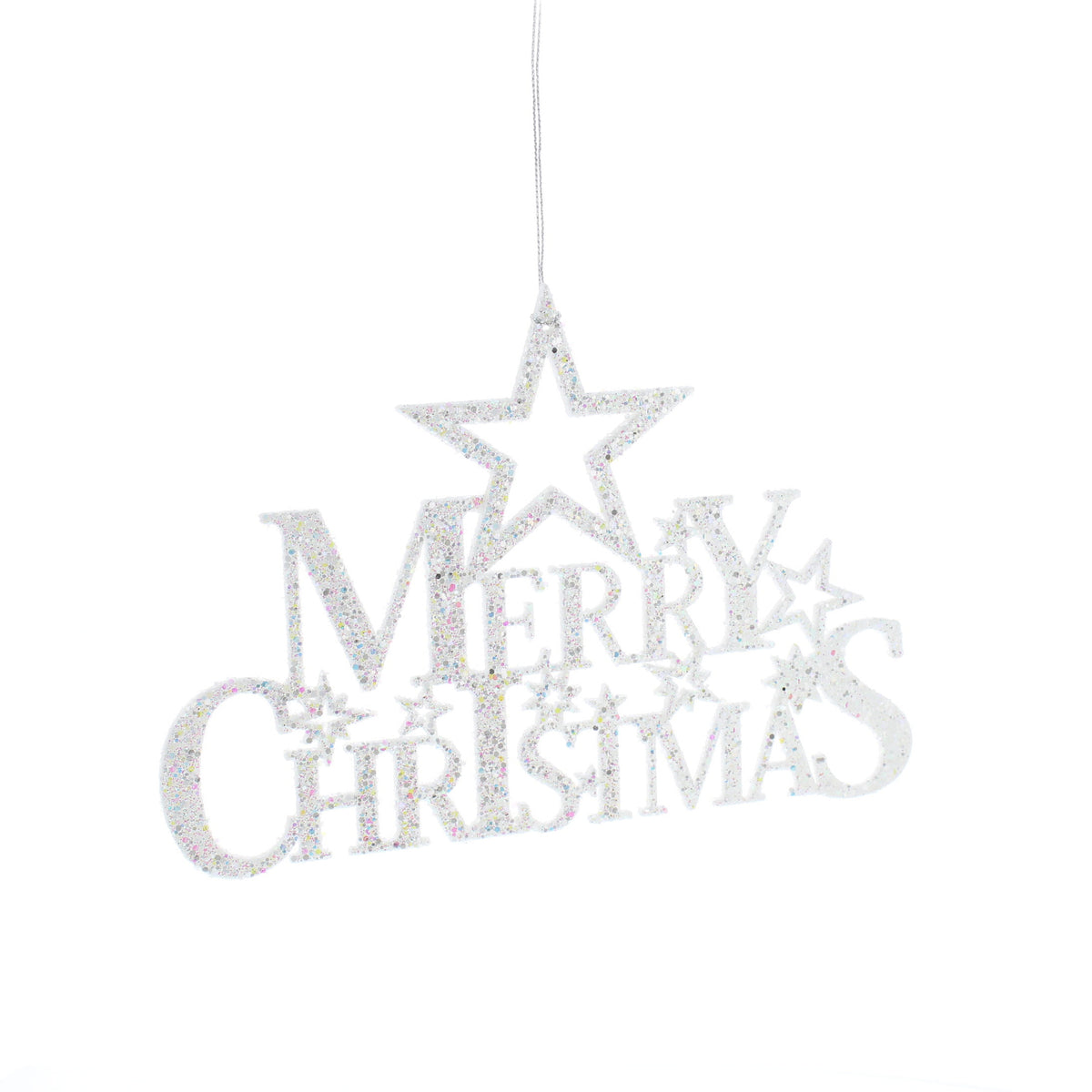 White Glitter Hanging Merry Christmas Sign - 22cm