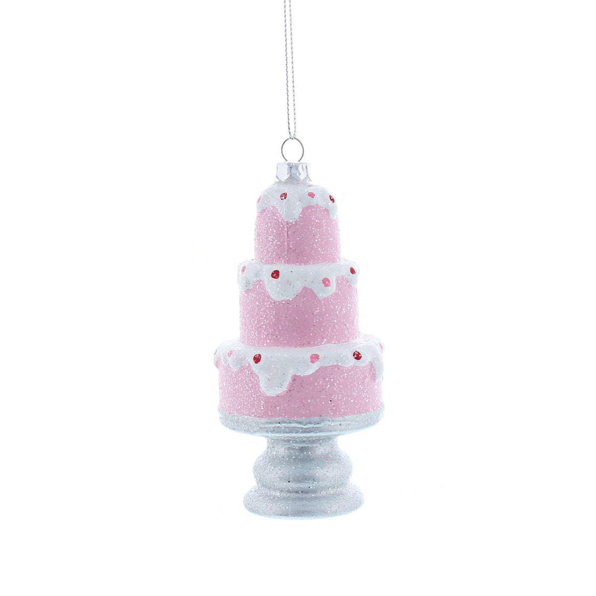 Pink 3 Tiered Cake on Silver Stand Christmas Tree Decoration / Bauble