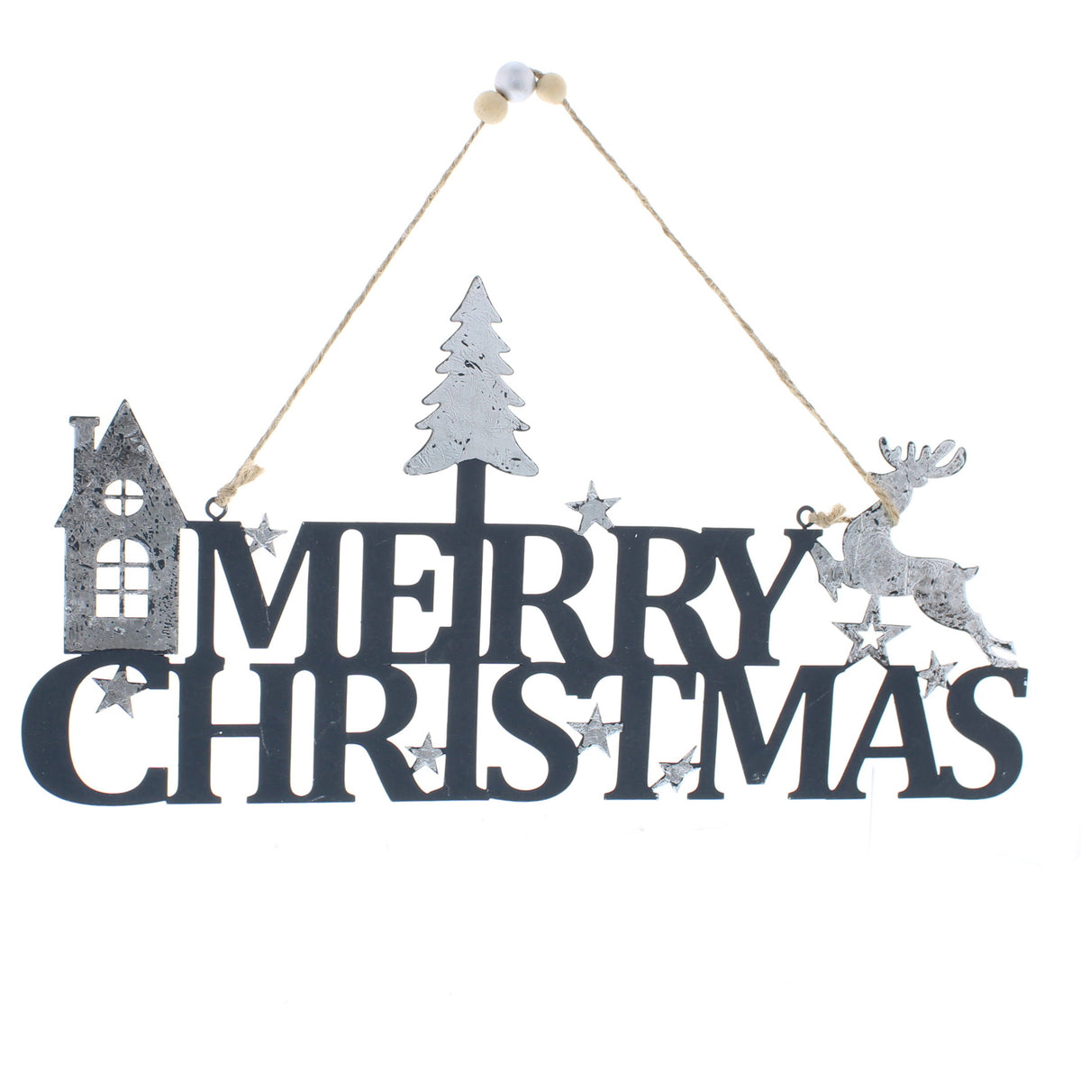 Navy and Silver Hanging Merry Christmas Sign - 30cm
