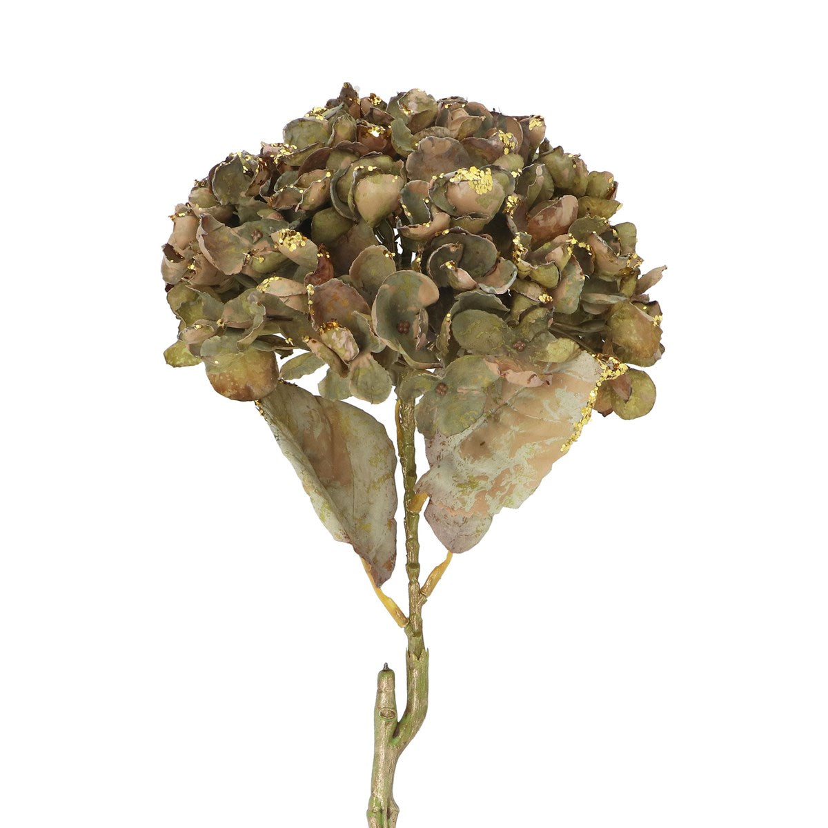 Gisela Graham - Green & Gold Glitter Hydrangea Stem - 62cm