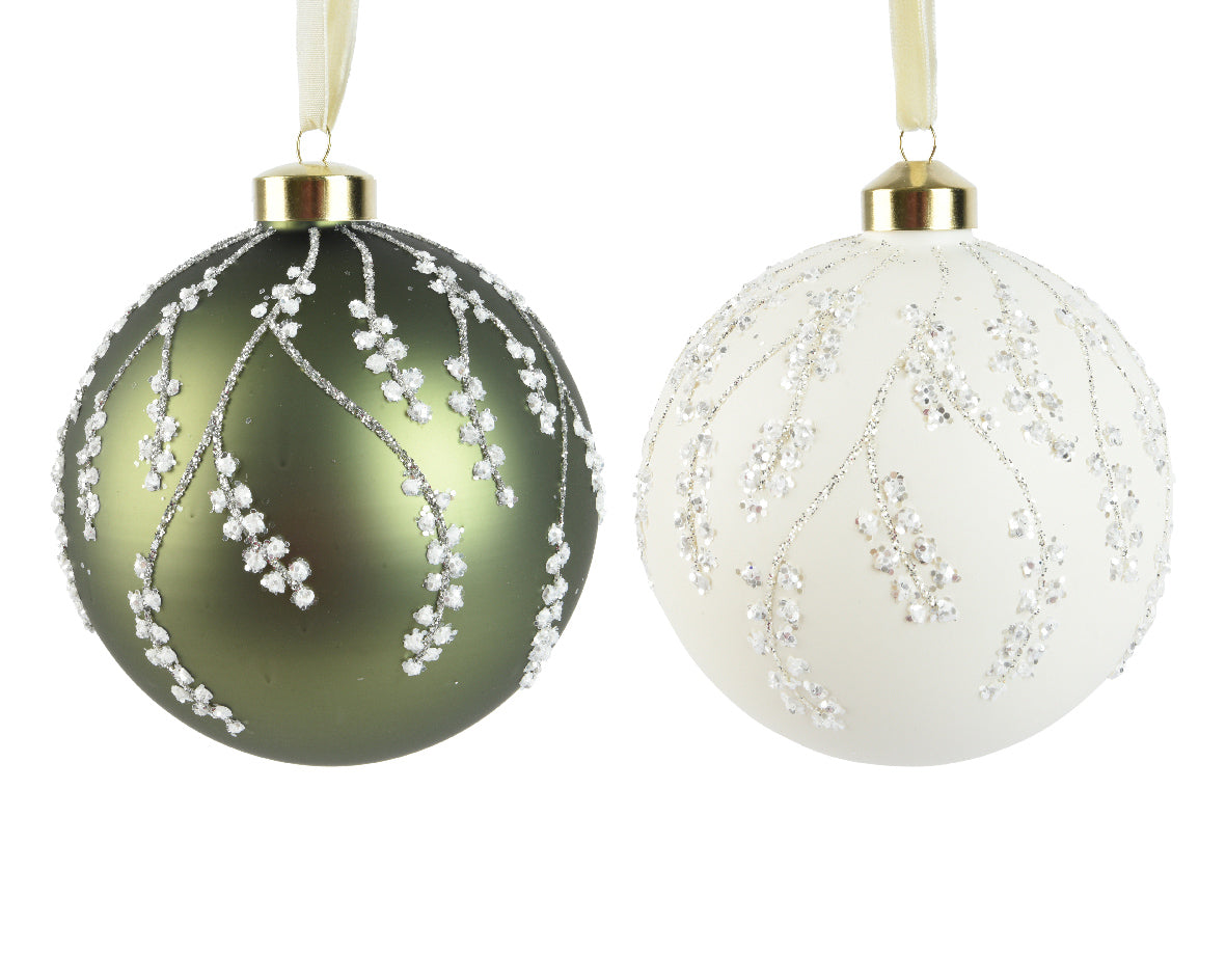 Glass Bauble with Silver Branches - 12cm