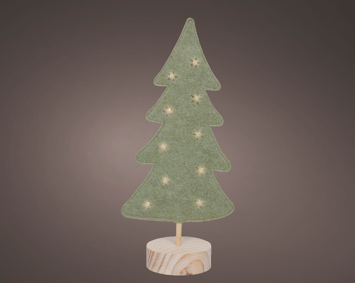 Wooden Warm White Light Up Felt Christmas Tree - 35cm